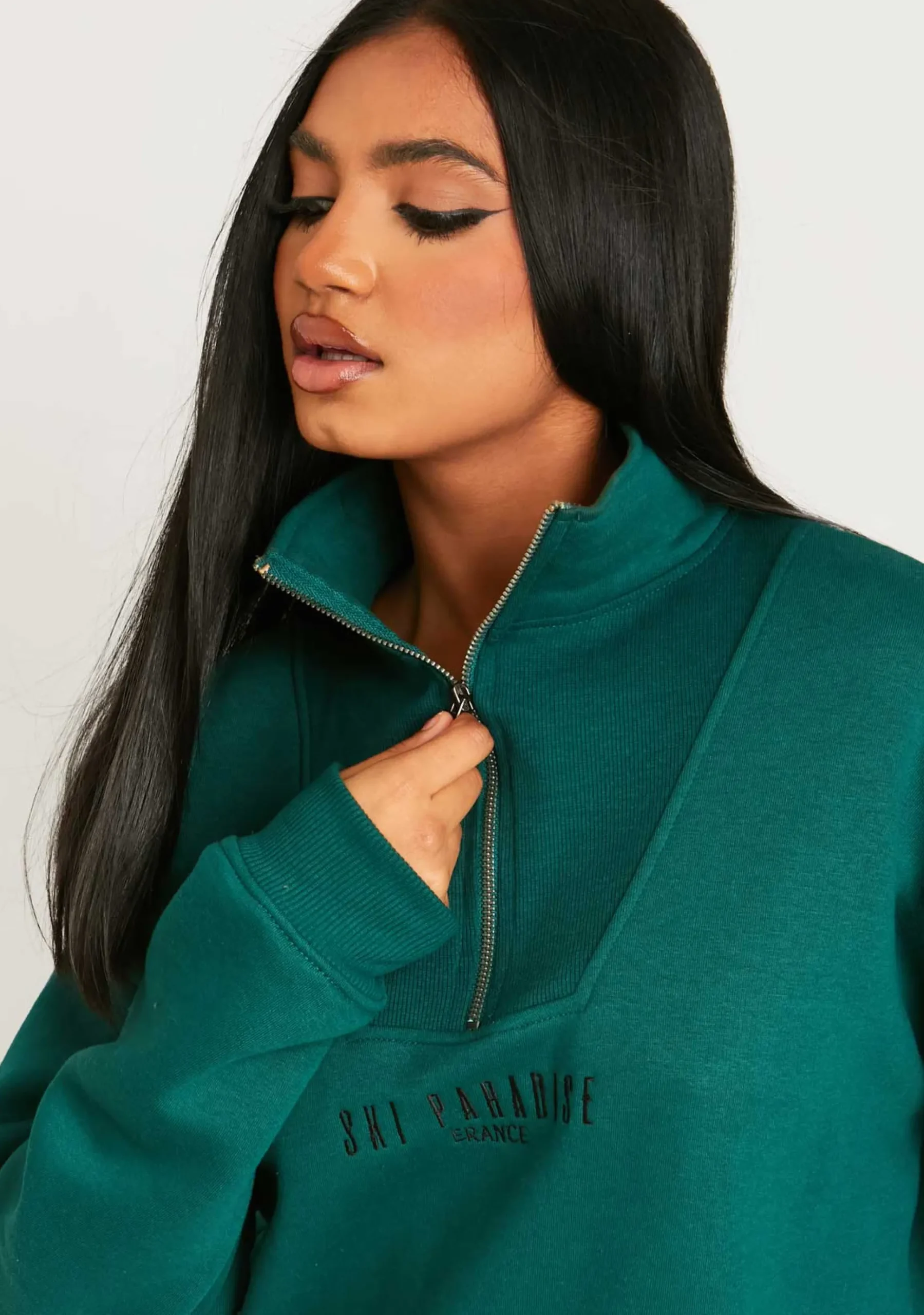 Outlet Jamilla Green Ski Paradise Embroidered Half Zip Sweater Dress Women Loungewear