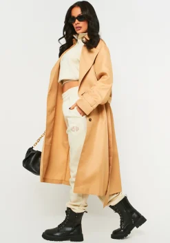 Janelle Beige Longline Classic Trench Coat^Missy Empire Best Sale