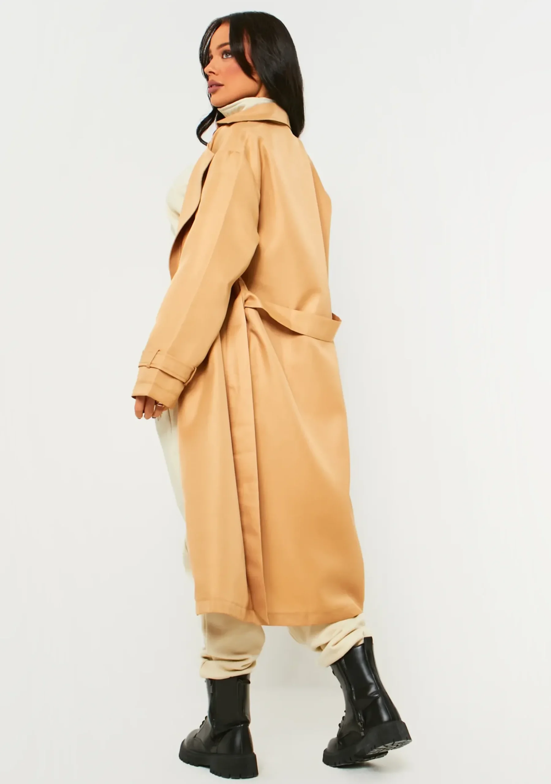 Janelle Beige Longline Classic Trench Coat^Missy Empire Best Sale
