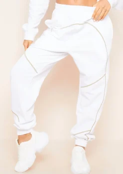Clearance Jasmin White Contrast Binding Detail Jogger Women Loungewear