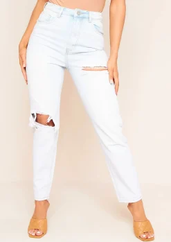 Jasmine Denim Light Wash Ripped Mom Jeans^Missy Empire Outlet