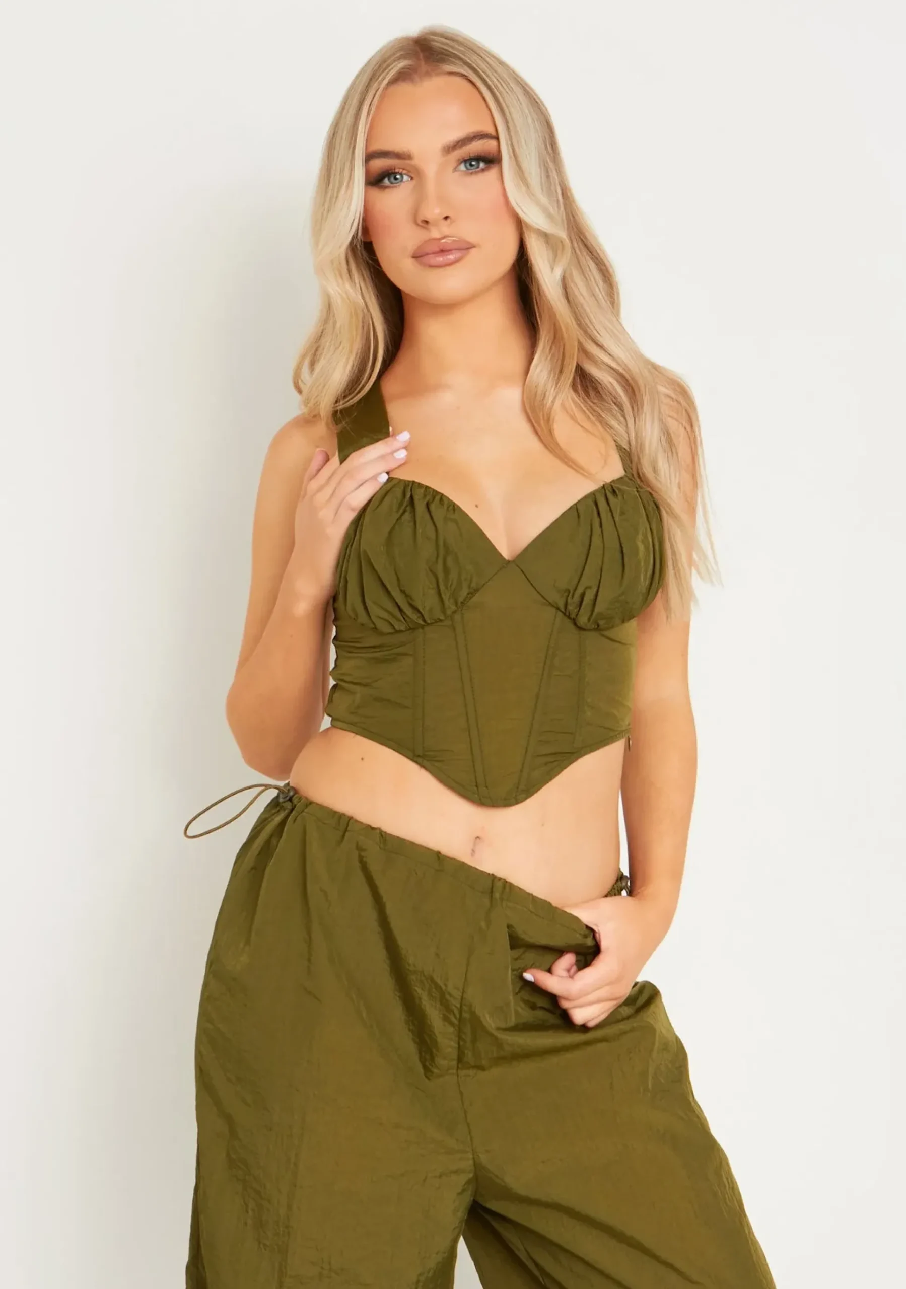 Jaycie Khaki Ruched Bust Crop Corset^Missy Empire Cheap