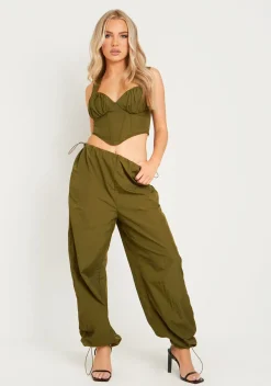 Jaycie Khaki Ruched Bust Crop Corset^Missy Empire Cheap