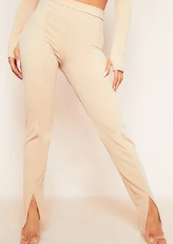 Hot Jaz Nude Ribbed Split Front Leggings Women Loungewear