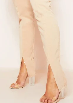 Hot Jaz Nude Ribbed Split Front Leggings Women Loungewear