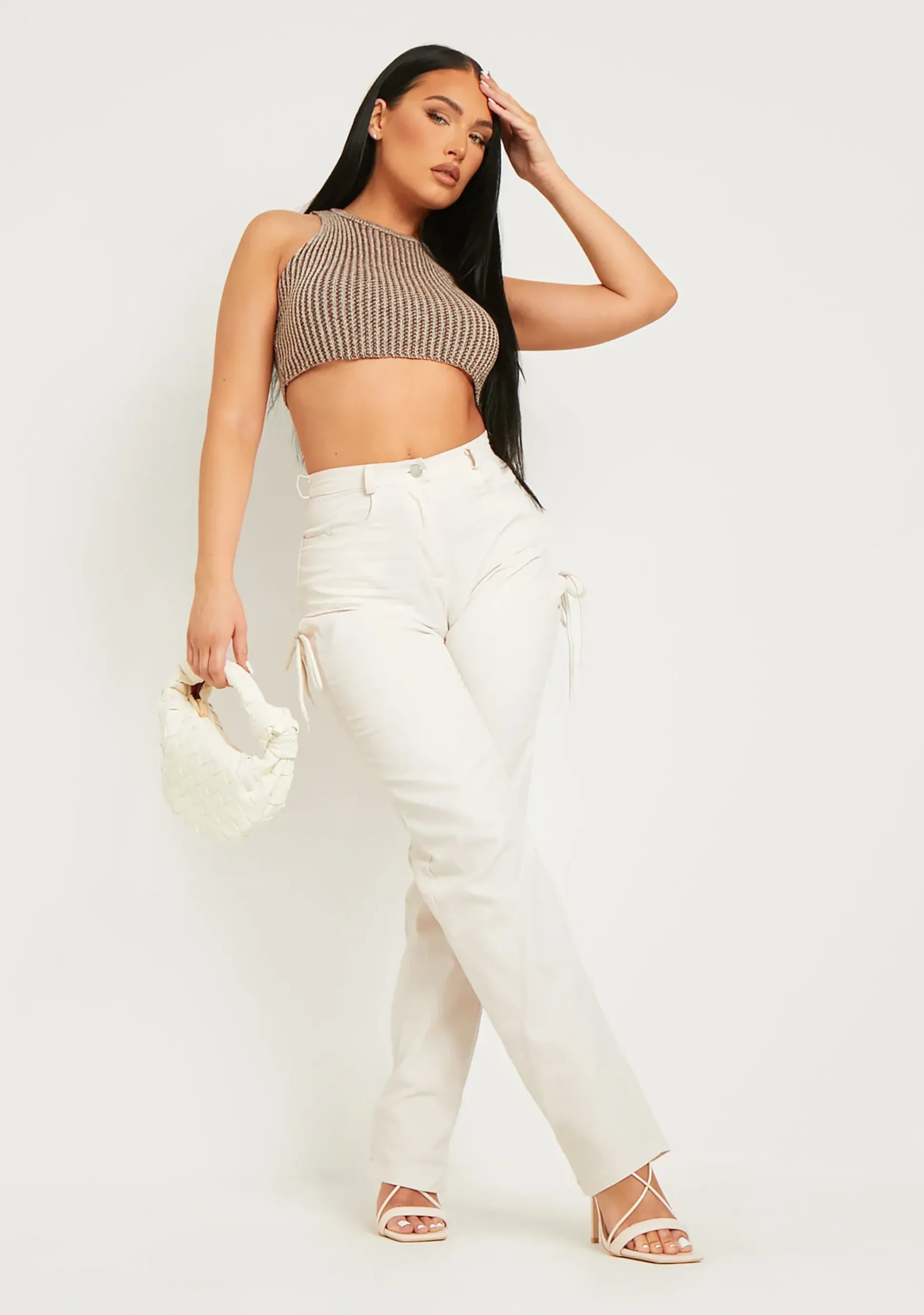 Clearance Jazlyn Sand Lace Up Straight Leg Trousers Women Trousers