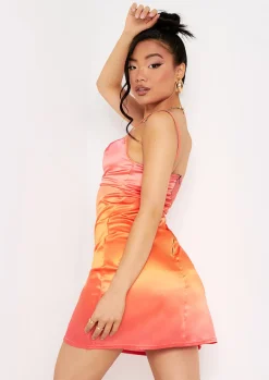 Cheap Jazmin Orange Ombre Cowl Neck Mini Satin Slip Dress Women Dresses