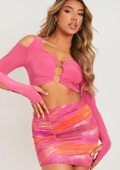 Jenna Pink Ring Detail Shoulder Cut Out Crop Top^Missy Empire Cheap