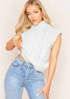 Jess Grey Cable Knit High Neck Vest^Missy Empire Flash Sale