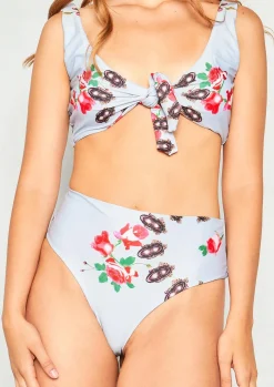 Jess Grey Floral Tie Front Bikini^Missy Empire New