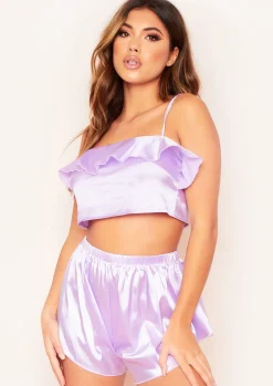 Discount Jessica Lilac Satin Frill Pyjama Crop Top Women Nightwear