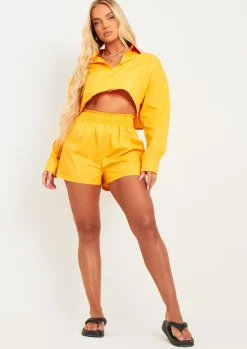 Cheap Jessie Orange Cotton Oversized High Waisted Runner Shorts Women Shorts
