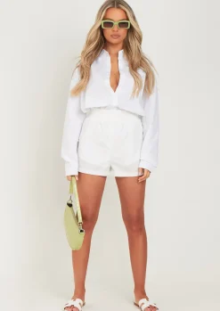 Cheap Jessie White Cotton Oversized High Waisted Runner Shorts Women Shorts