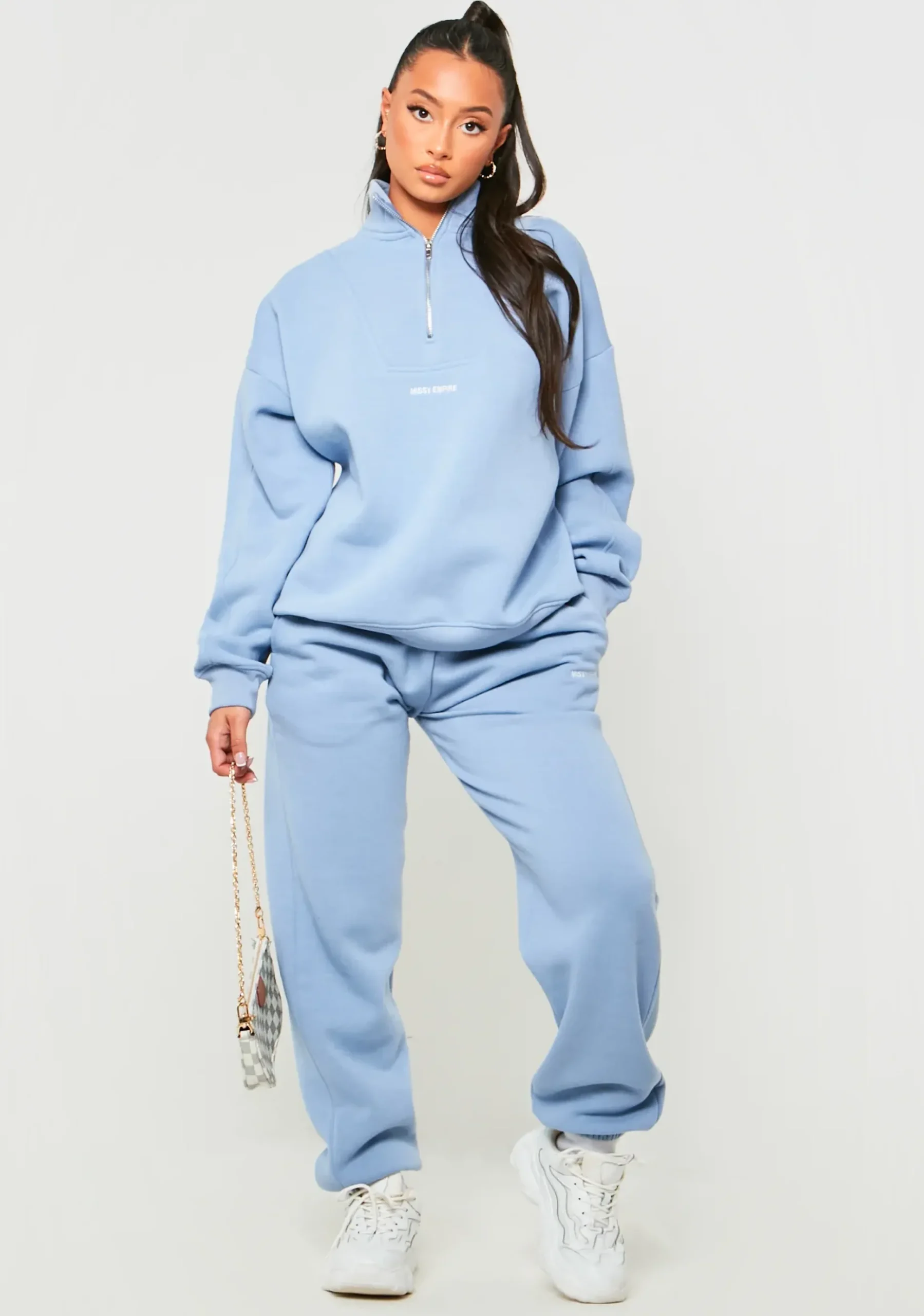 Clearance Jianna Pastel Blue Embroidered Cuffed Joggers Women Tracksuits