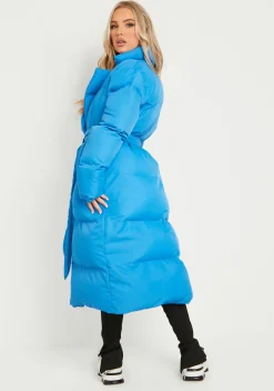 Best Sale Jodie Blue Tie Waist Longline Puffer Coat Women Loungewear