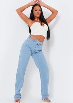 Joelle Light Wash Cut Out Detail Straight Leg Jeans^Missy Empire Hot