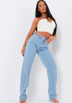 Joelle Light Wash Cut Out Detail Straight Leg Jeans^Missy Empire Hot