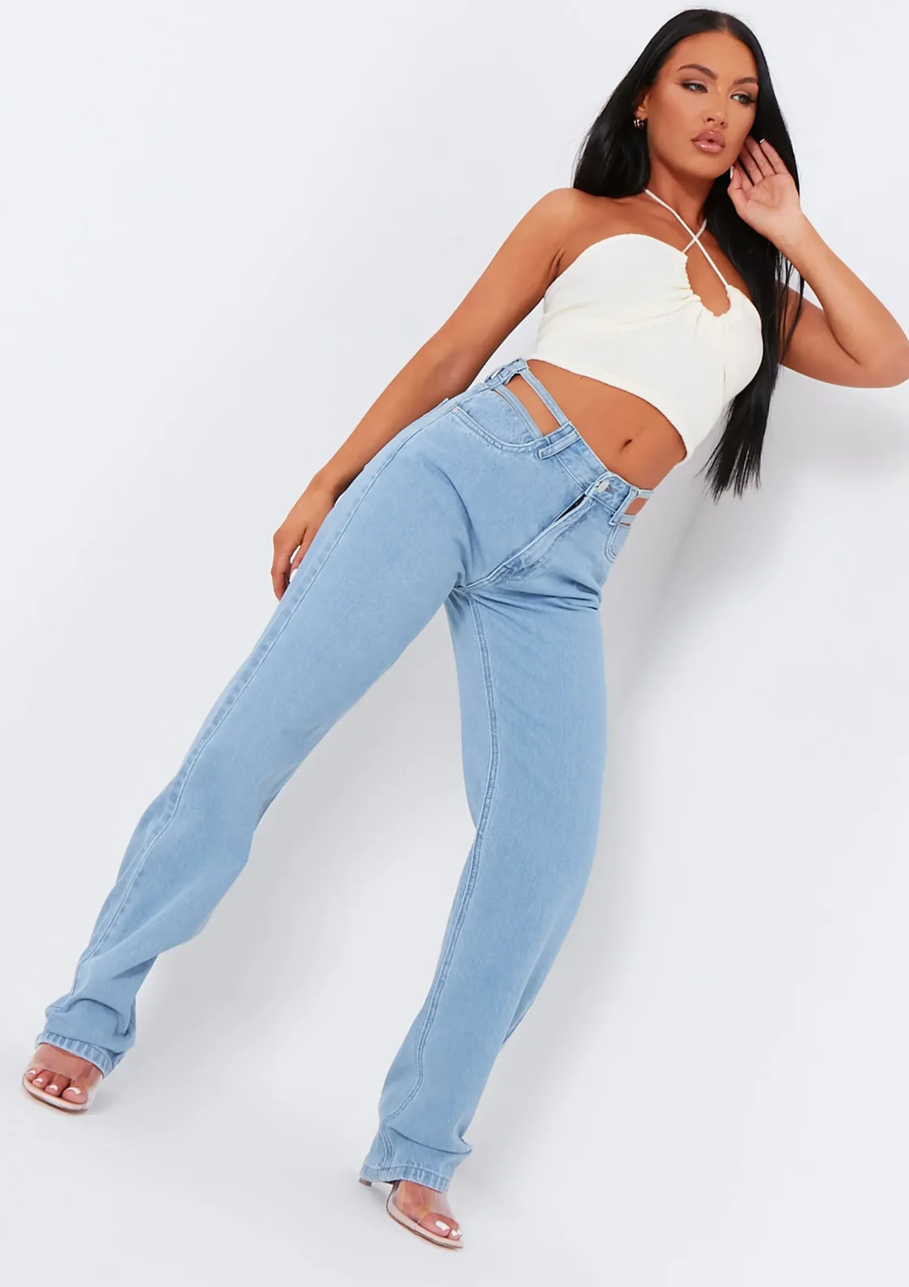 Joelle Light Wash Cut Out Detail Straight Leg Jeans^Missy Empire Hot