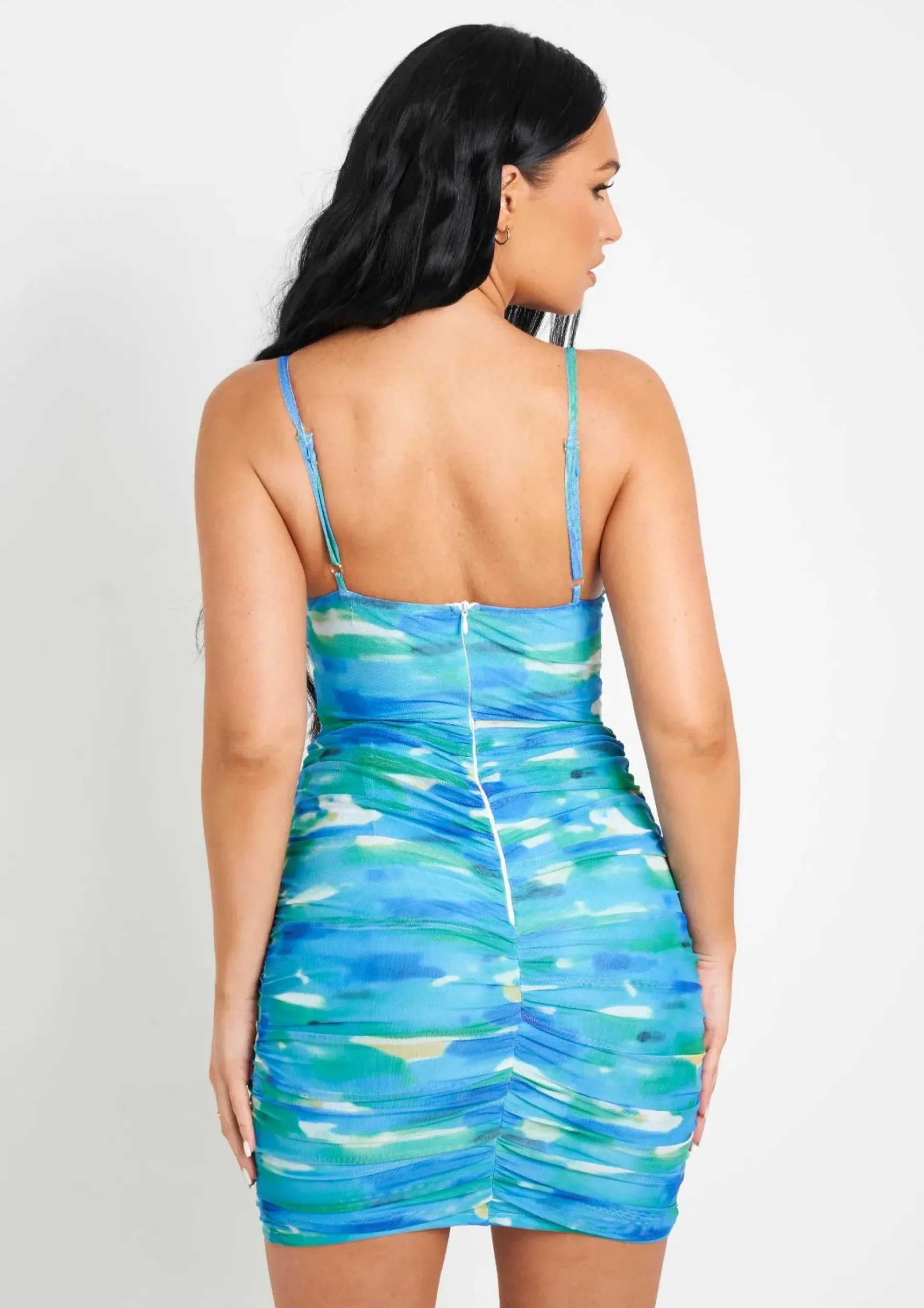 Discount Johnanna Blue Print Mesh Corset Mini Dress Women Dresses