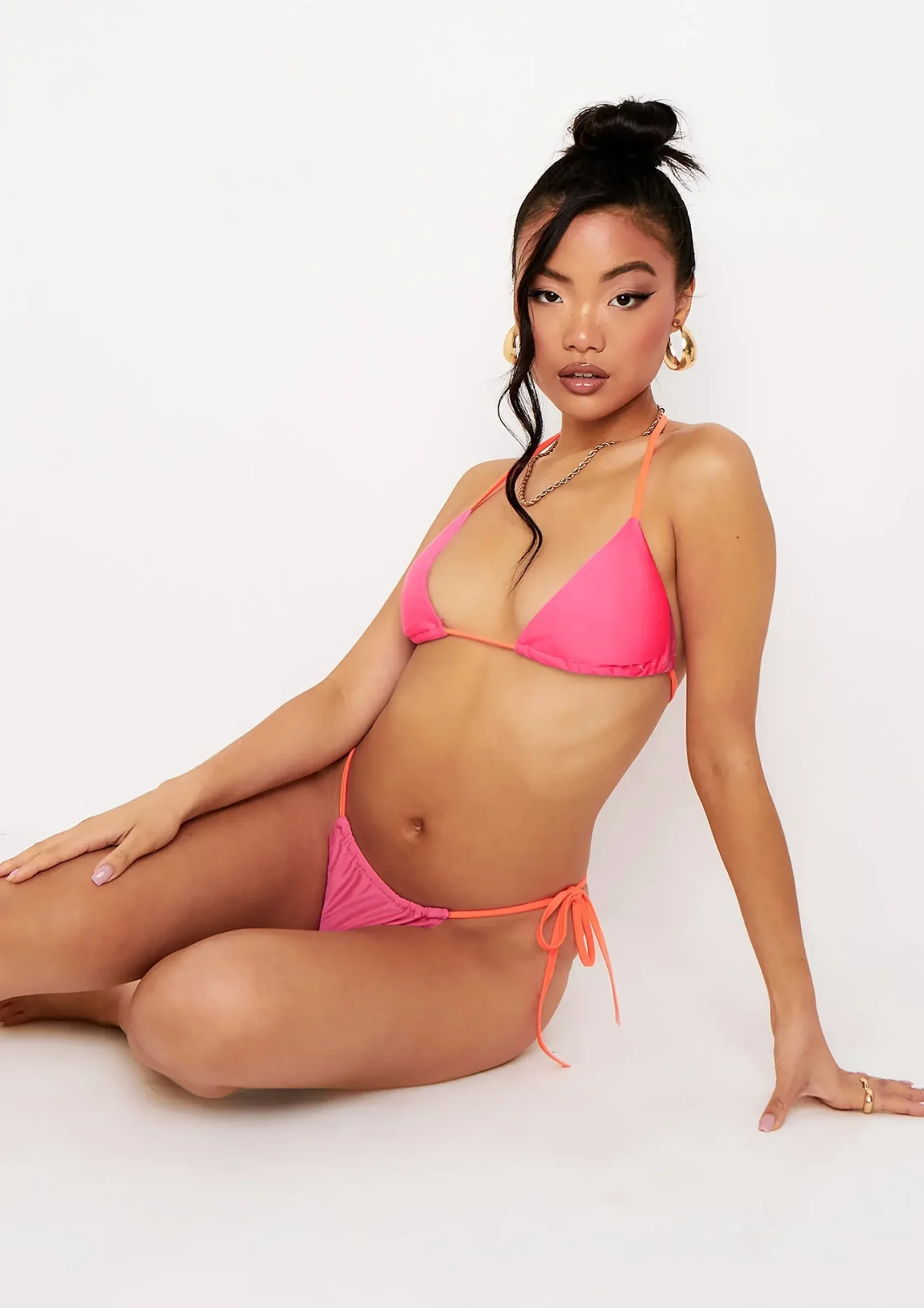 Jorja Pink Orange Contrast Tie Side Bikini Bottom^Missy Empire Clearance