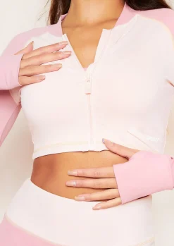 Best Sale Josie Pink Missy Sport Colour Block Zip Through Long Sleeve Gym Top Women Activewear