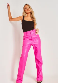 Fashion Jourdana Pink Pu High Waisted Trouser Women Trousers