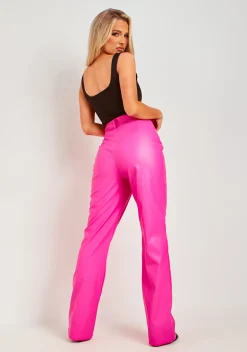 Fashion Jourdana Pink Pu High Waisted Trouser Women Trousers