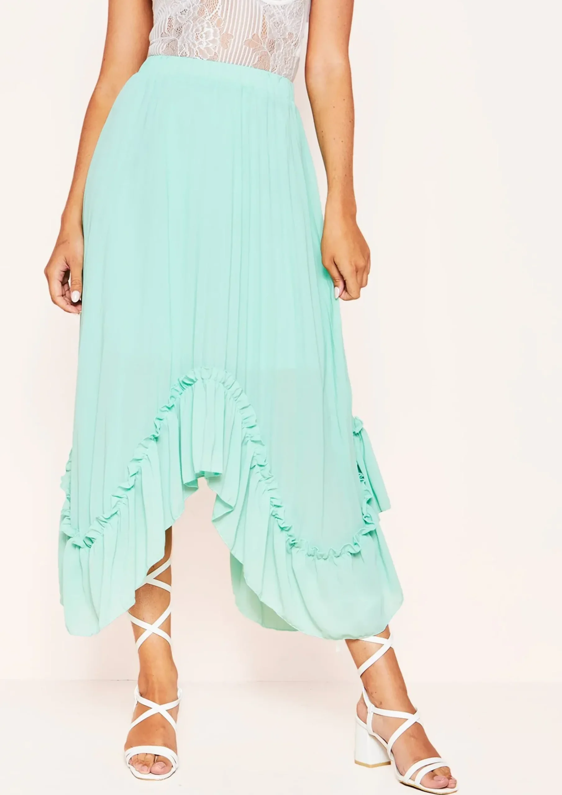 Joy Mint Green Pleated Frill Midi Skirt^Missy Empire Fashion