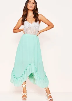 Joy Mint Green Pleated Frill Midi Skirt^Missy Empire Fashion