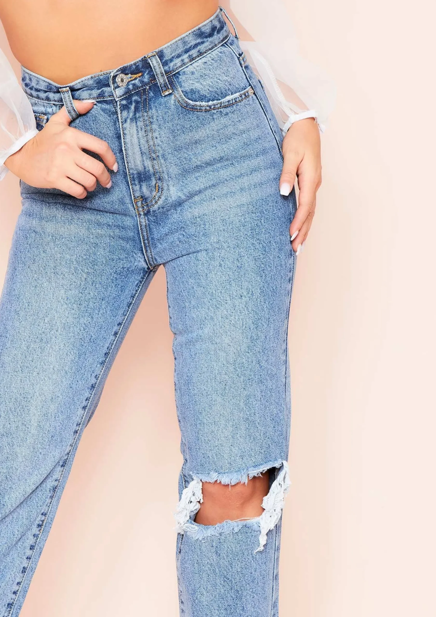 Juditha Denim Ripped Knee Straight Leg Jeans^Missy Empire Store