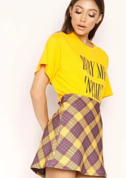 Judith Mustard Check Mini Skirt^Missy Empire Cheap