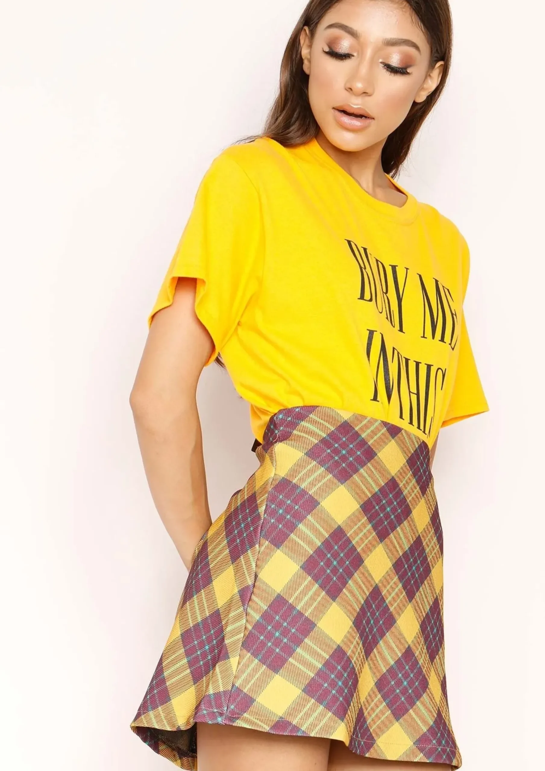 Judith Mustard Check Mini Skirt^Missy Empire Cheap