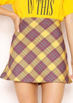 Judith Mustard Check Mini Skirt^Missy Empire Cheap