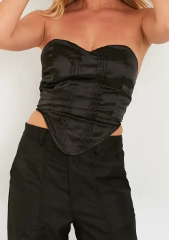 Julieta Black Satin Corset^Missy Empire Store