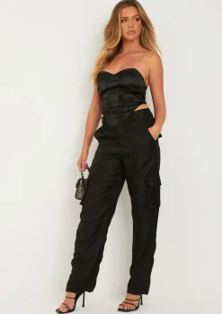 Julieta Black Satin Corset^Missy Empire Store