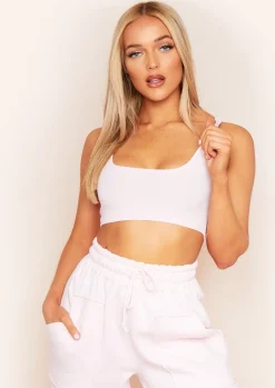 Justine Baby Pink Ribbed Square Neck Crop Top^Missy Empire Outlet