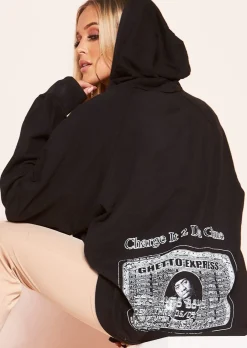 Justine Black Ghetto Express Slogan Oversized Hoodie^Missy Empire Cheap