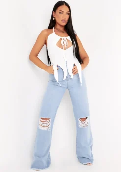 Justine Light Blue Wash Wide Leg Ripped Denim Jeans^Missy Empire Store