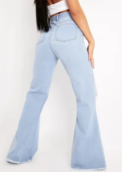 Justine Light Blue Wash Wide Leg Ripped Denim Jeans^Missy Empire Store