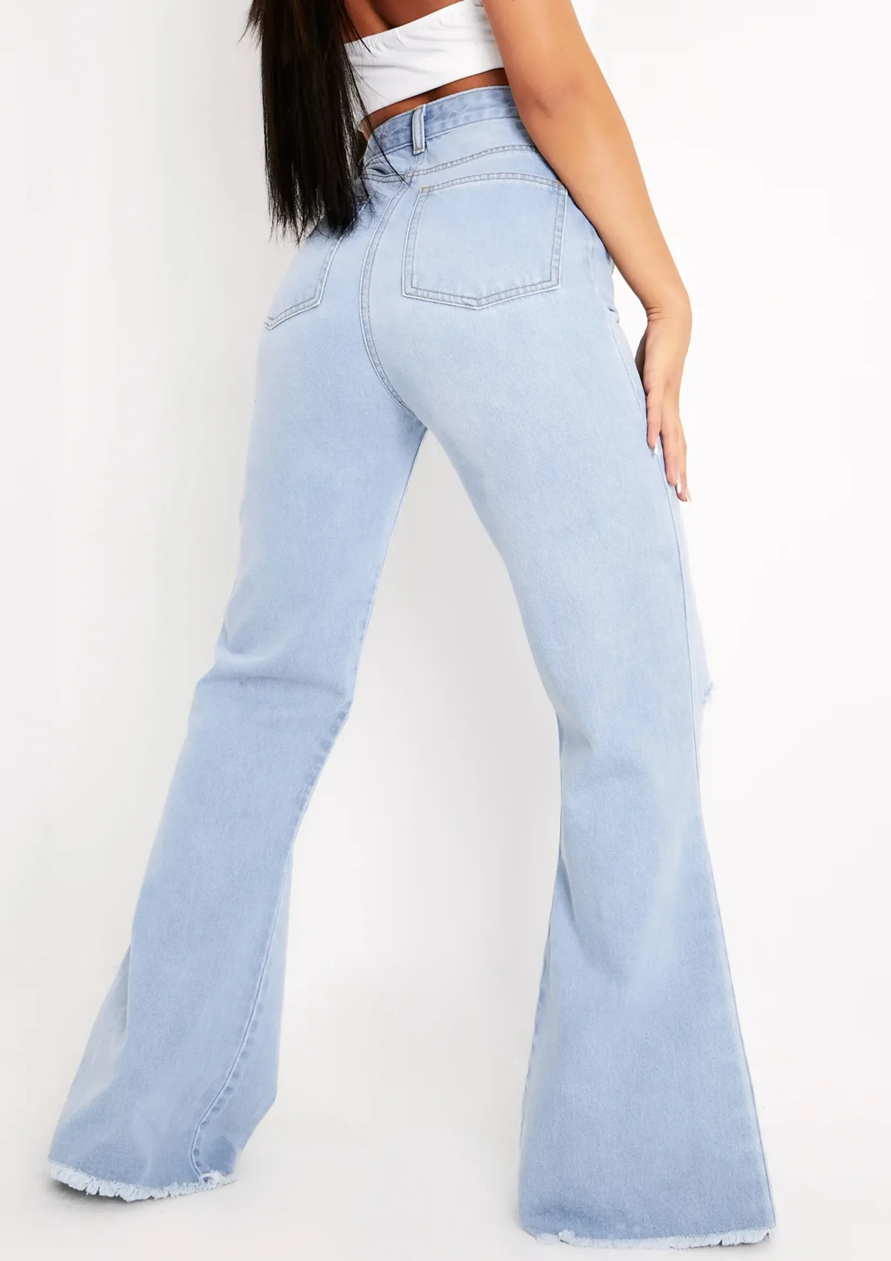 Justine Light Blue Wash Wide Leg Ripped Denim Jeans^Missy Empire Store