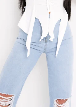 Justine Light Blue Wash Wide Leg Ripped Denim Jeans^Missy Empire Store