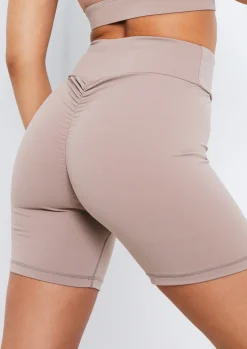 Clearance Kacey Mocha Missy Sport Ruched Bum Gym Shorts Women Shorts