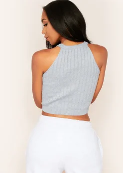 Kacey Grey Ribbed Knit Sleeveless Crop Top^Missy Empire Best