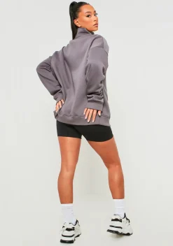 Kadie Charcoal Missy Sport Quarter Zip Oversized Sweatshirt^Missy Empire Outlet