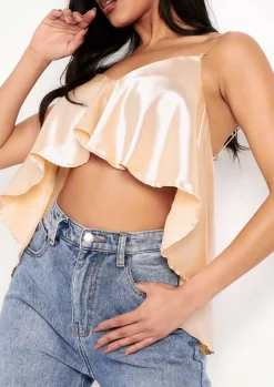 Kai Champagne Flounce Ruffle Chain Strap Crop Top^Missy Empire Store