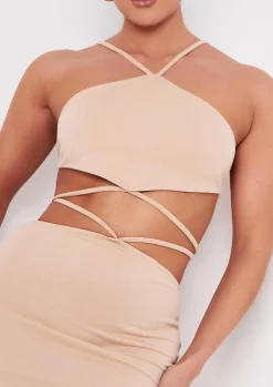 Kaiya Stone Cross Strap Pointed Hem Crop Top^Missy Empire Store