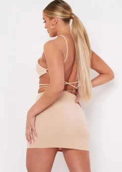 Kaiya Stone Cross Strap Pointed Hem Crop Top^Missy Empire Store
