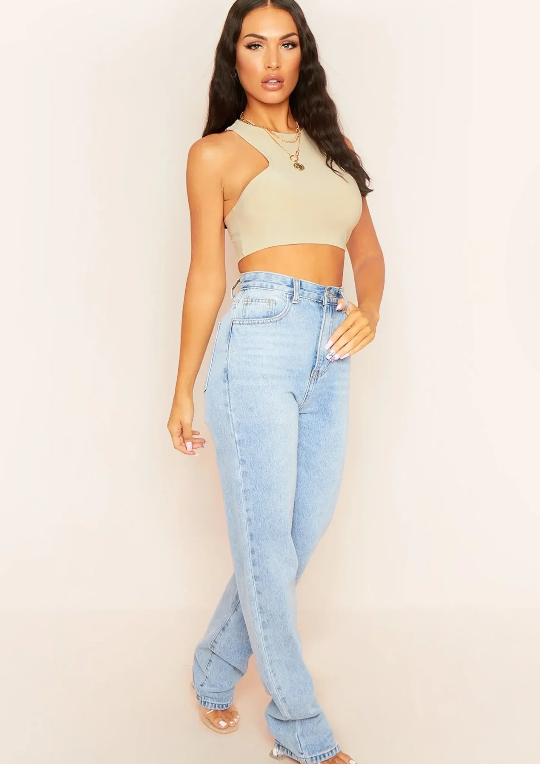 Kandee Beige Extreme Racer Crop Top^Missy Empire Shop