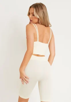 Kara Cream Seamless Ribbed Scoop Neck Double Strap Crop Top^Missy Empire Clearance