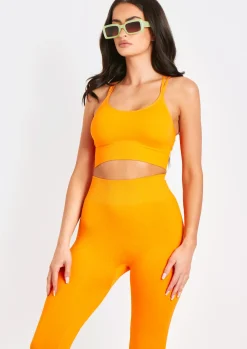 Kara Orange Seamless Ribbed Scoop Neck Double Strap Crop Top^Missy Empire Cheap